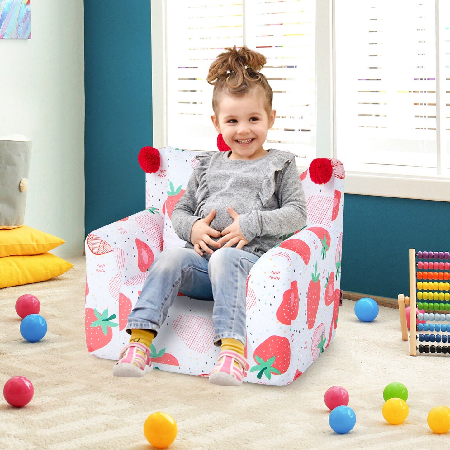 High-Density Padding Kids Sofa with Armrest and Extra Pillow - Pink