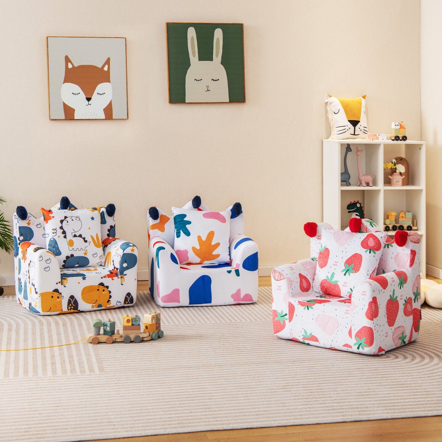 High-Density Padding Kids Sofa with Armrest and Extra Pillow - Pink