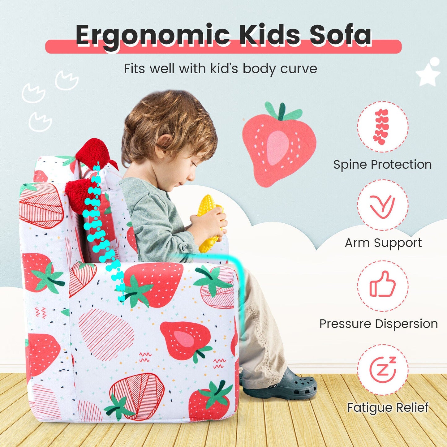 High-Density Padding Kids Sofa with Armrest and Extra Pillow - Pink