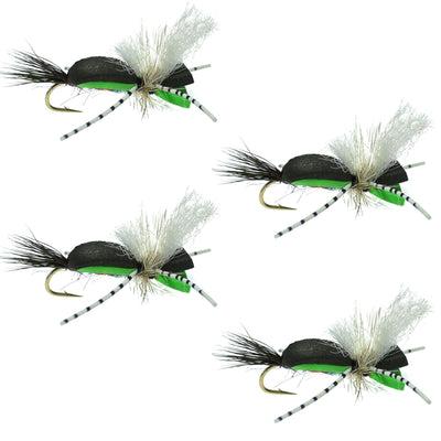 Hippie Stomper Foam Grasshopper Dry Fly - 4 Pack Size 14 in Black & Green - Korvel