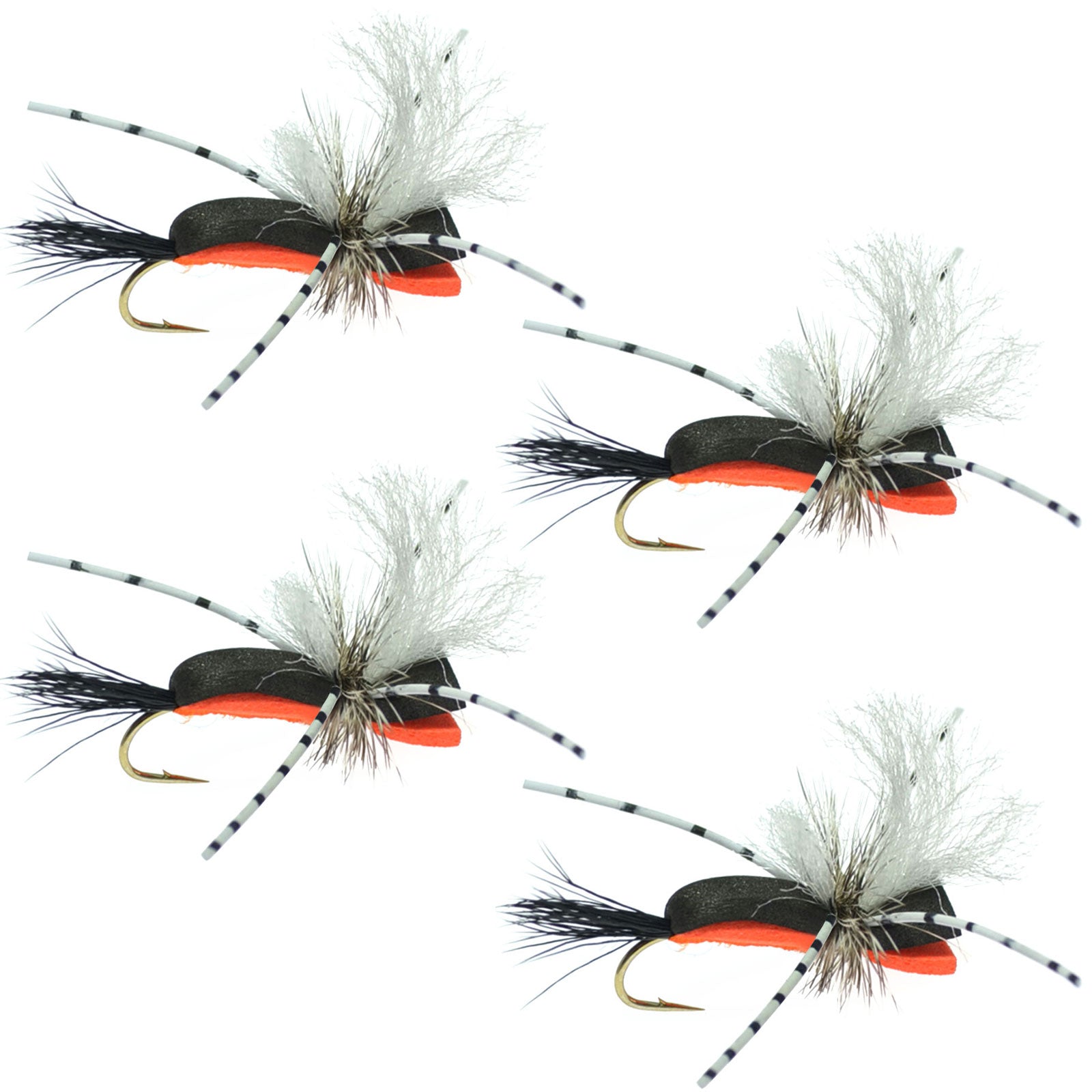 Vibrant Hippie Stomper Foam Grasshopper Dry Fly - Set of 4, Size 10 - Korvel