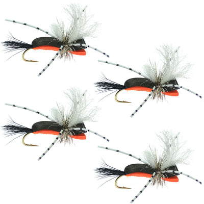 Vibrant Hippie Stomper Black & Orange Foam Grasshopper Dry Fly - Size 14 (Pack of 4) - Korvel