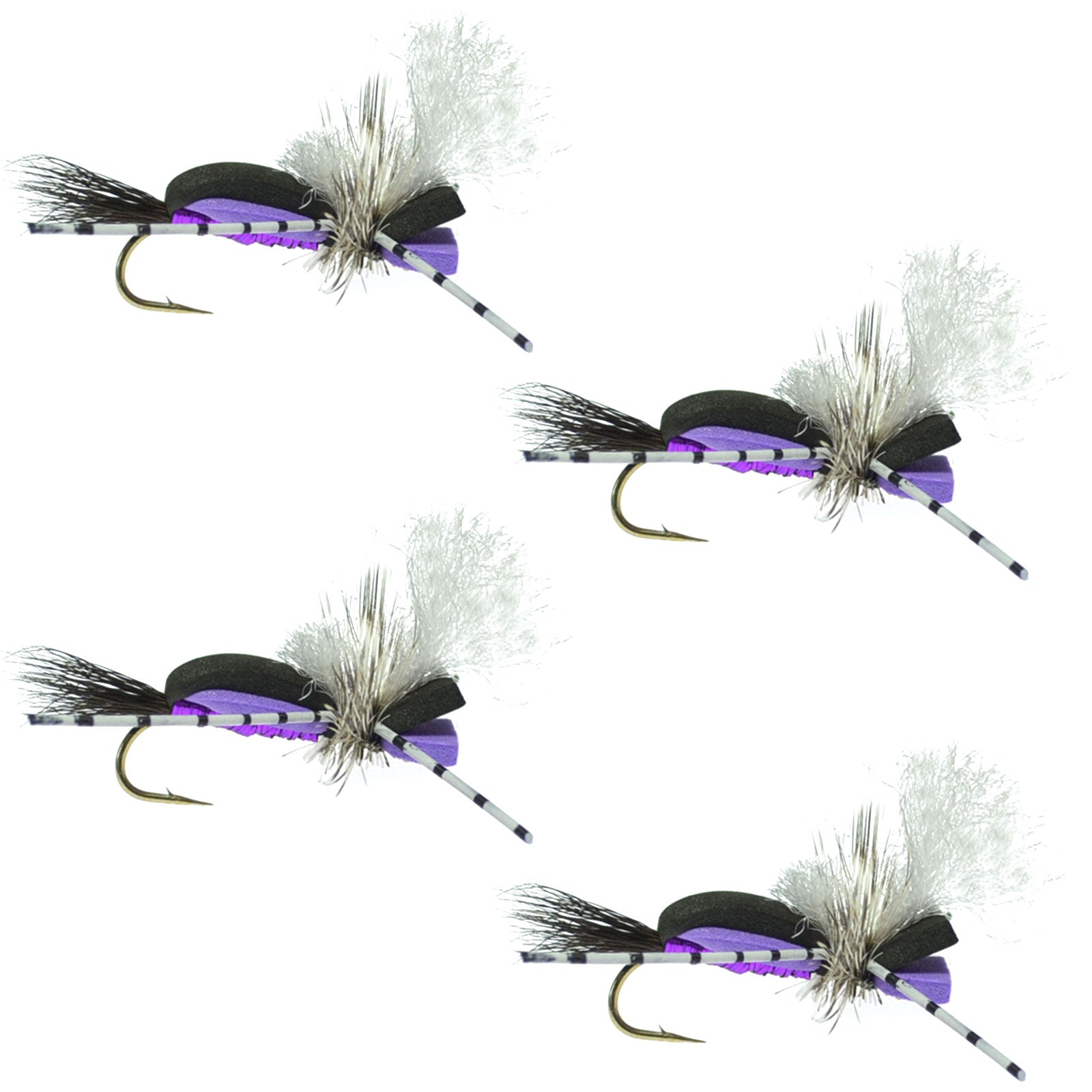 Hippie Stomper Foam Grasshopper Dry Fly - Black Purple - Size 14 (Pack of 4) - Korvel