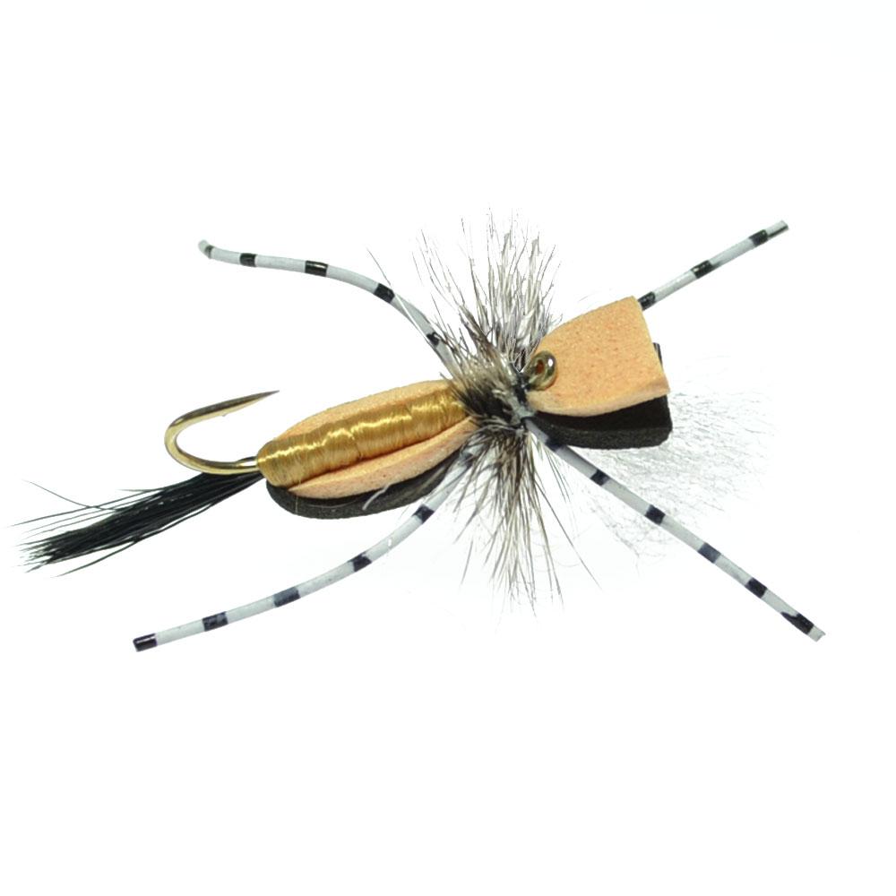 Premium Hippie Stomper Black Tan Foam Body Grasshopper Dry Fly - Set of 4, Size 14 - Korvel