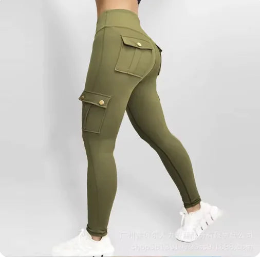 Pantalones de Trabajo Fitness de Alta Elasticidad con Bolsillos para Mujeres