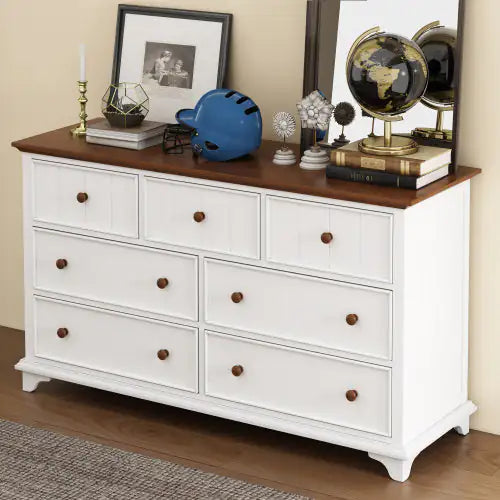 Wooden Captain Seven-Drawer Dresser in White Walnut