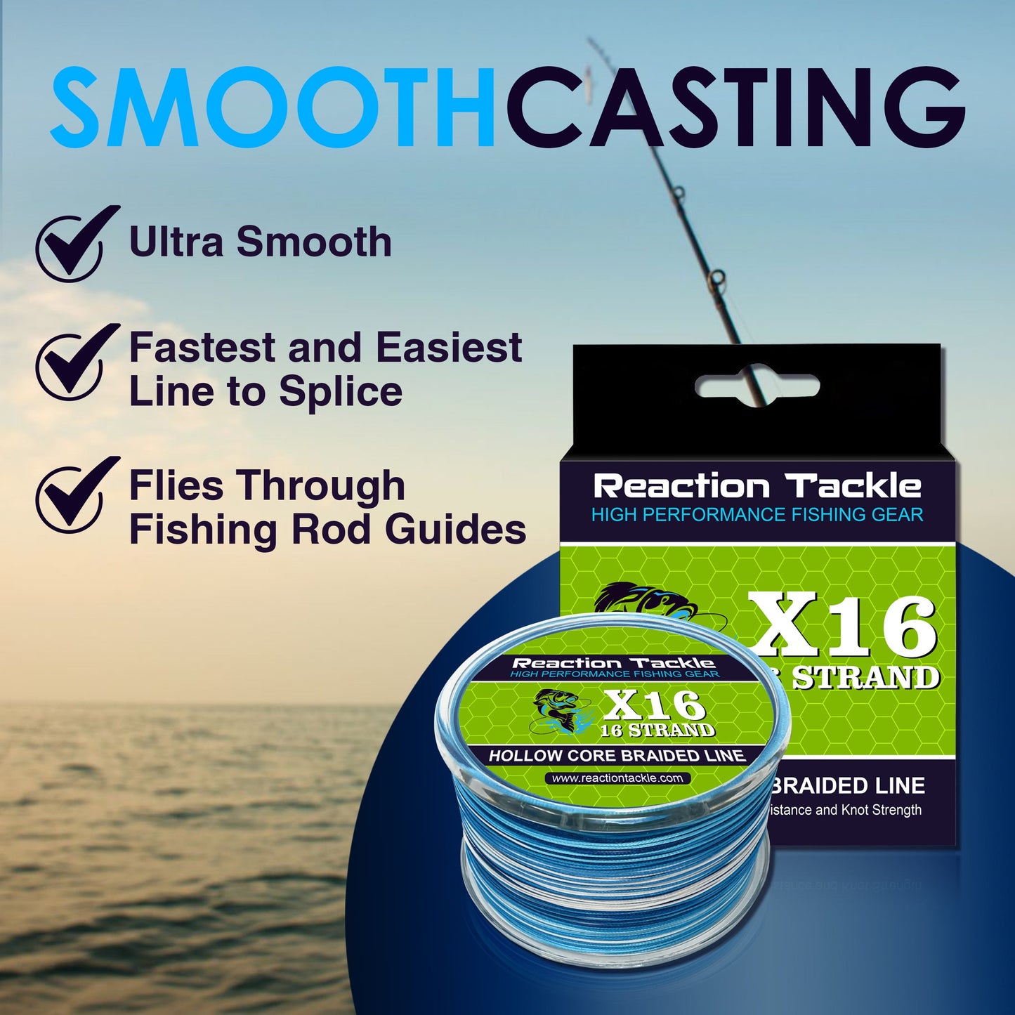 Reaction Tackle 16 Strand Hollow Core Braided Fishing Line