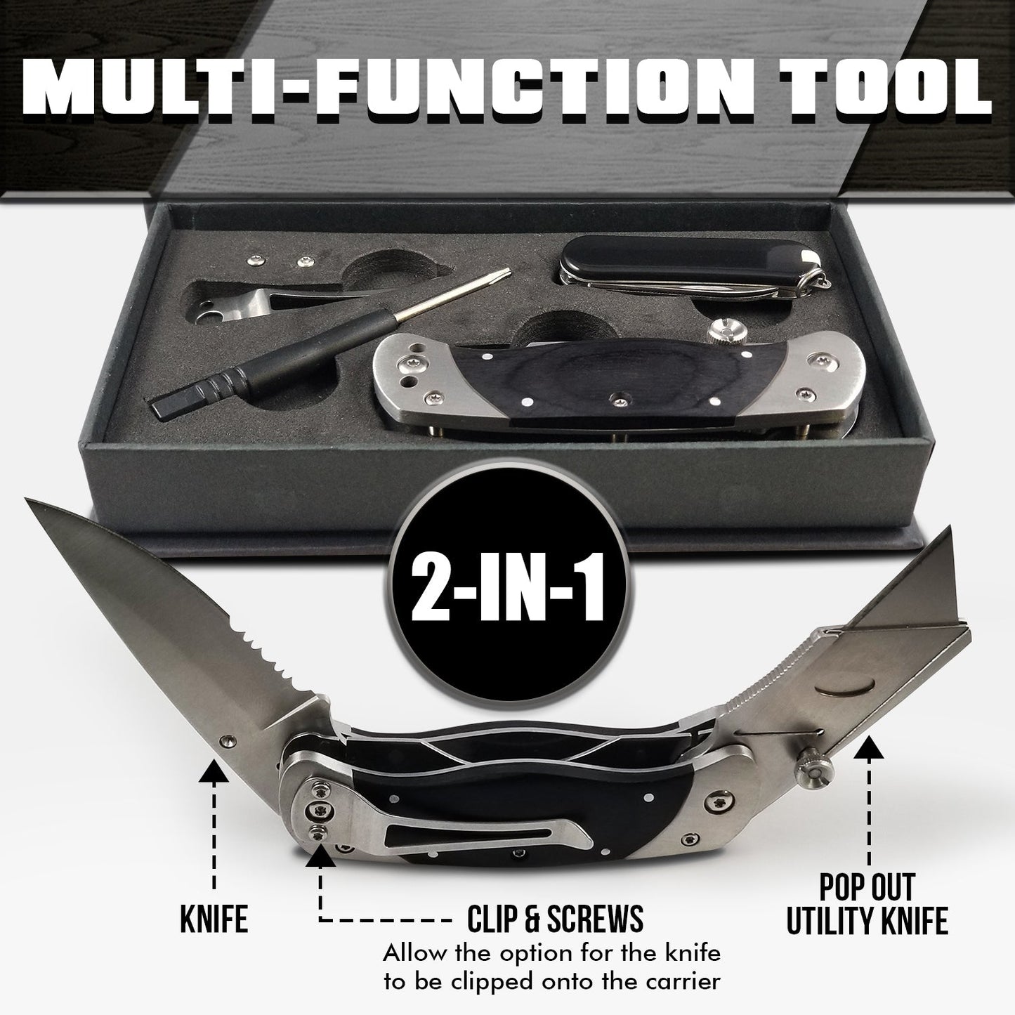 Premium Utility Knife, Folding Pocket Knife Combo, Box Cutter, Heavy Duty Dual Blades W/Belt Clip Gift Set for Dad Carpenter or Construction Worker - Korvel