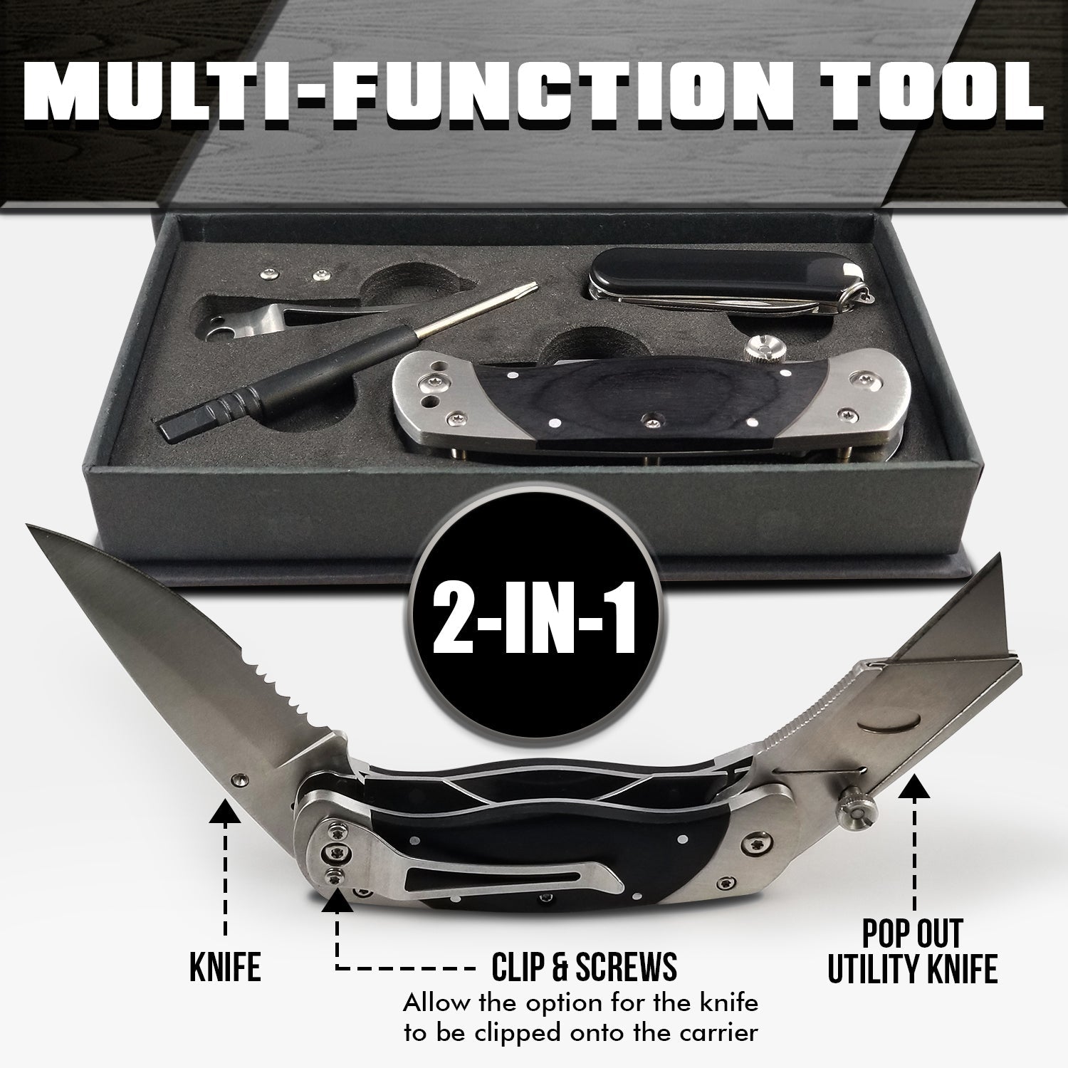 Premium Utility Knife, Folding Pocket Knife Combo, Box Cutter, Heavy Duty Dual Blades W/Belt Clip Gift Set for Dad Carpenter or Construction Worker - Korvel
