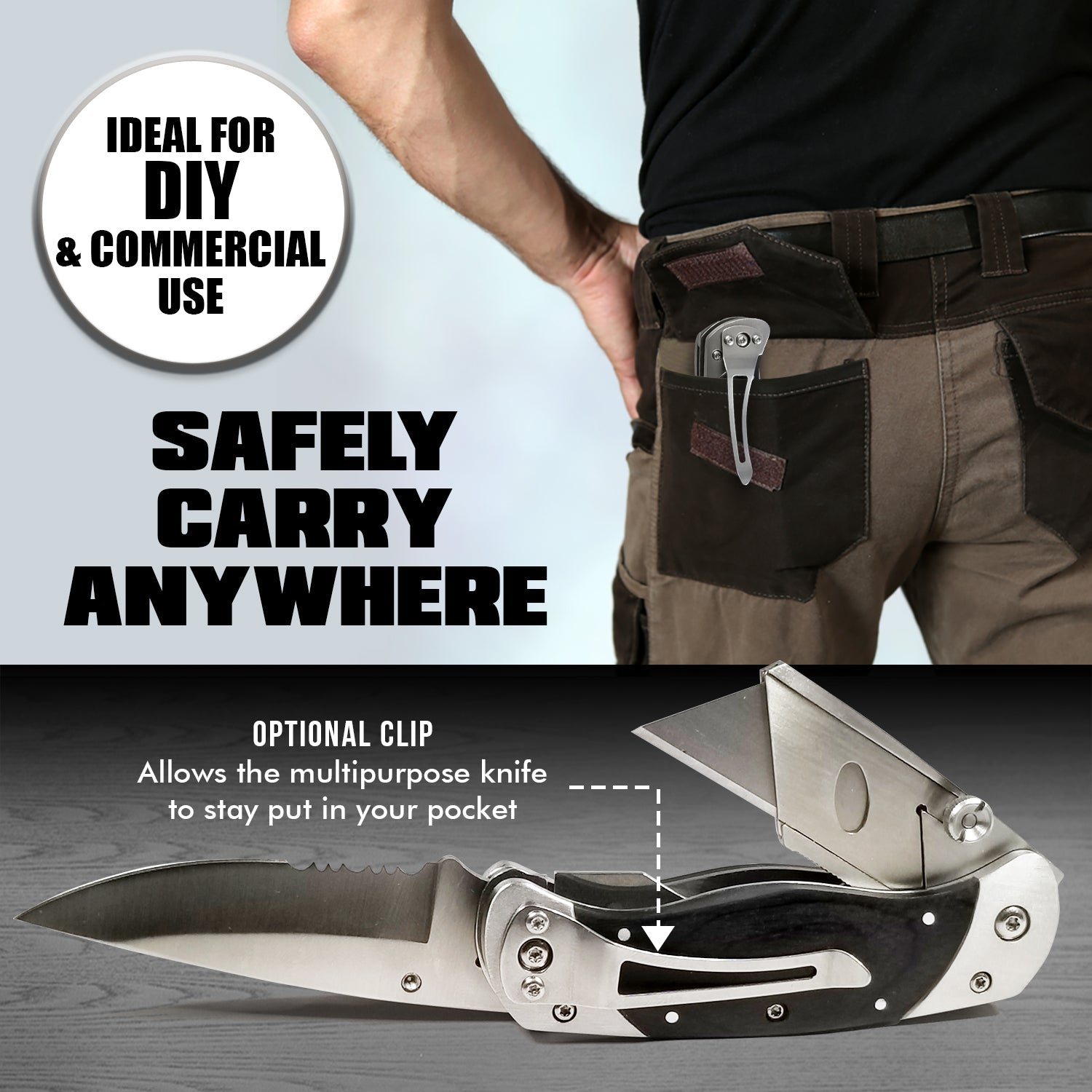 Premium Utility Knife, Folding Pocket Knife Combo, Box Cutter, Heavy Duty Dual Blades W/Belt Clip Gift Set for Dad Carpenter or Construction Worker - Korvel