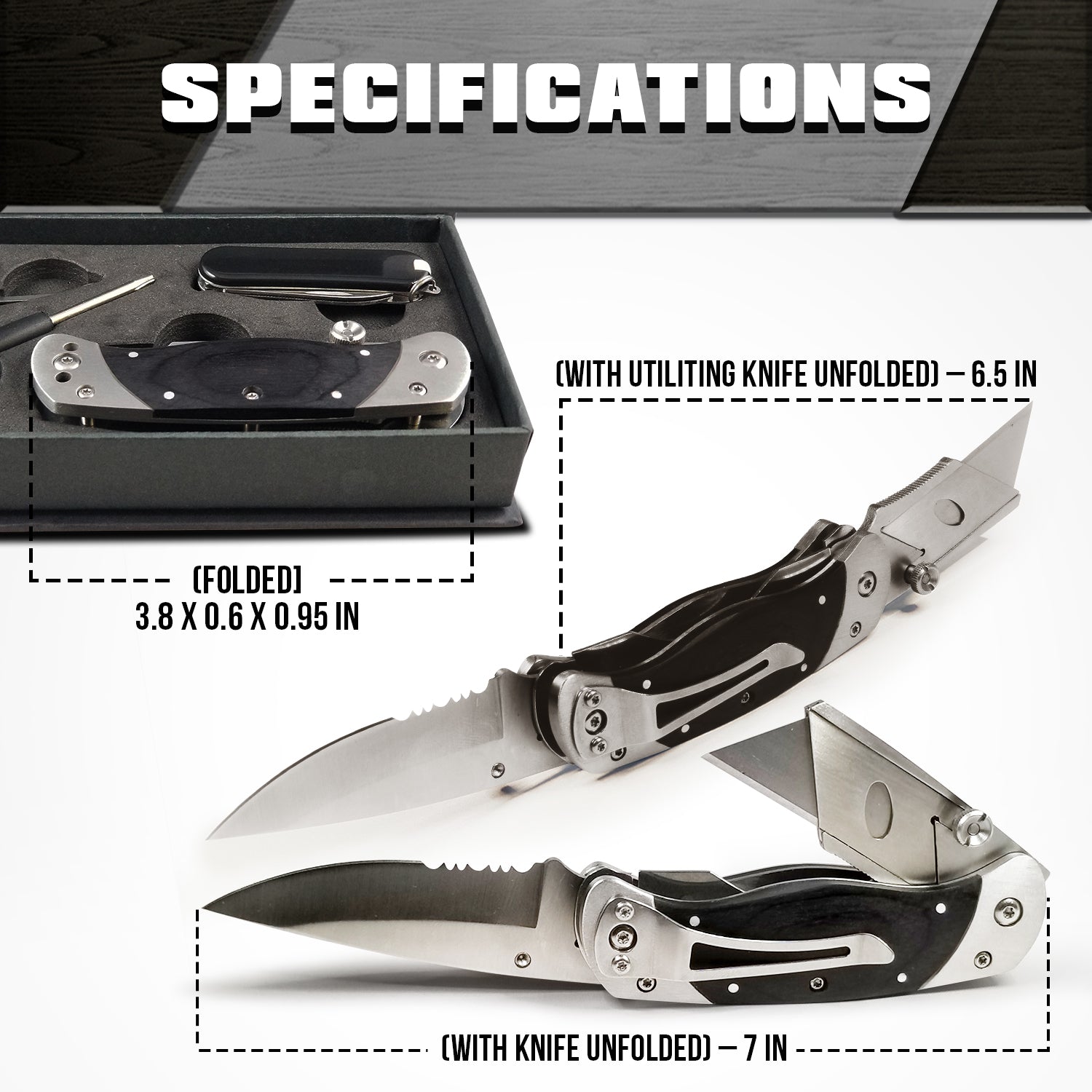 Premium Utility Knife, Folding Pocket Knife Combo, Box Cutter, Heavy Duty Dual Blades W/Belt Clip Gift Set for Dad Carpenter or Construction Worker - Korvel