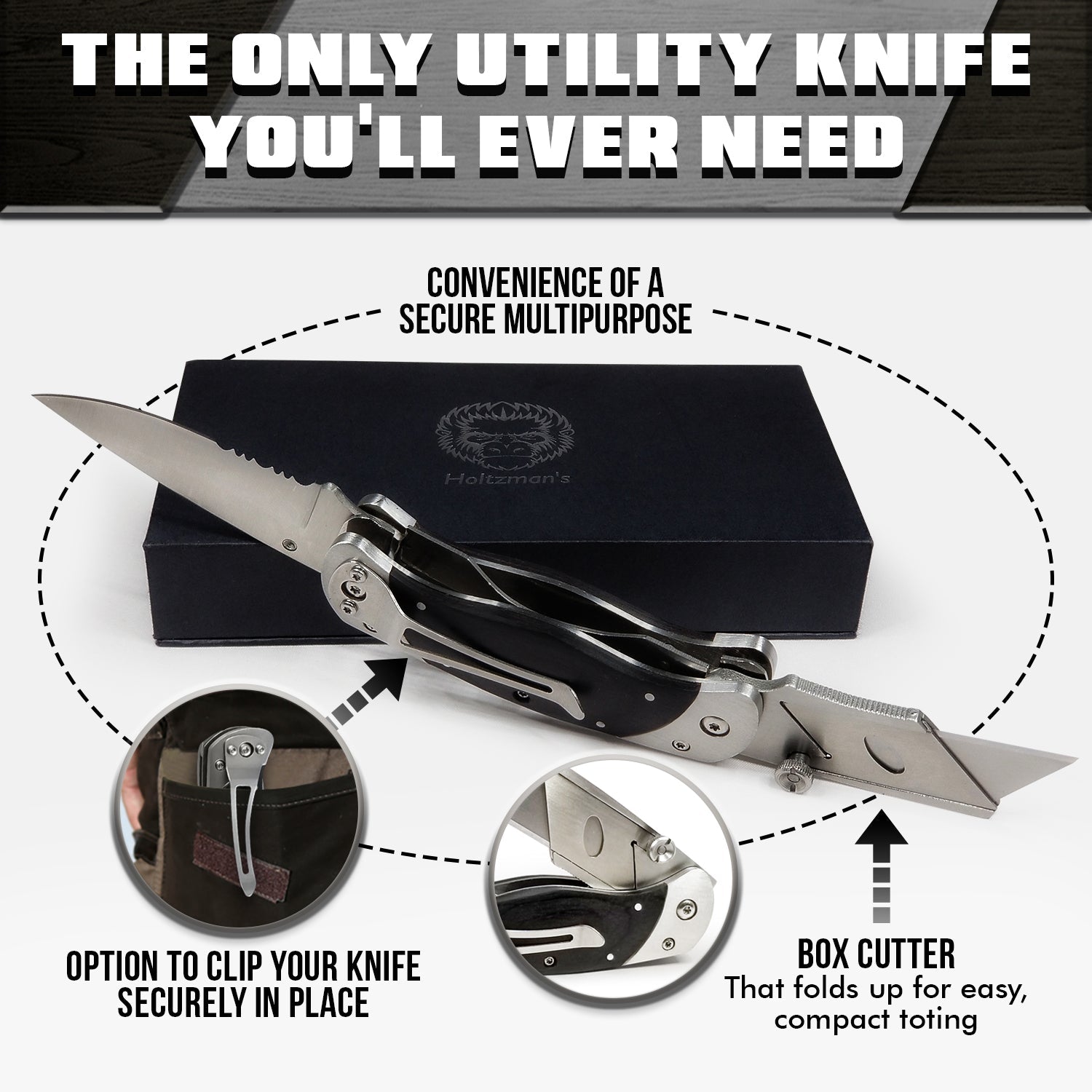 Premium Utility Knife, Folding Pocket Knife Combo, Box Cutter, Heavy Duty Dual Blades W/Belt Clip Gift Set for Dad Carpenter or Construction Worker - Korvel