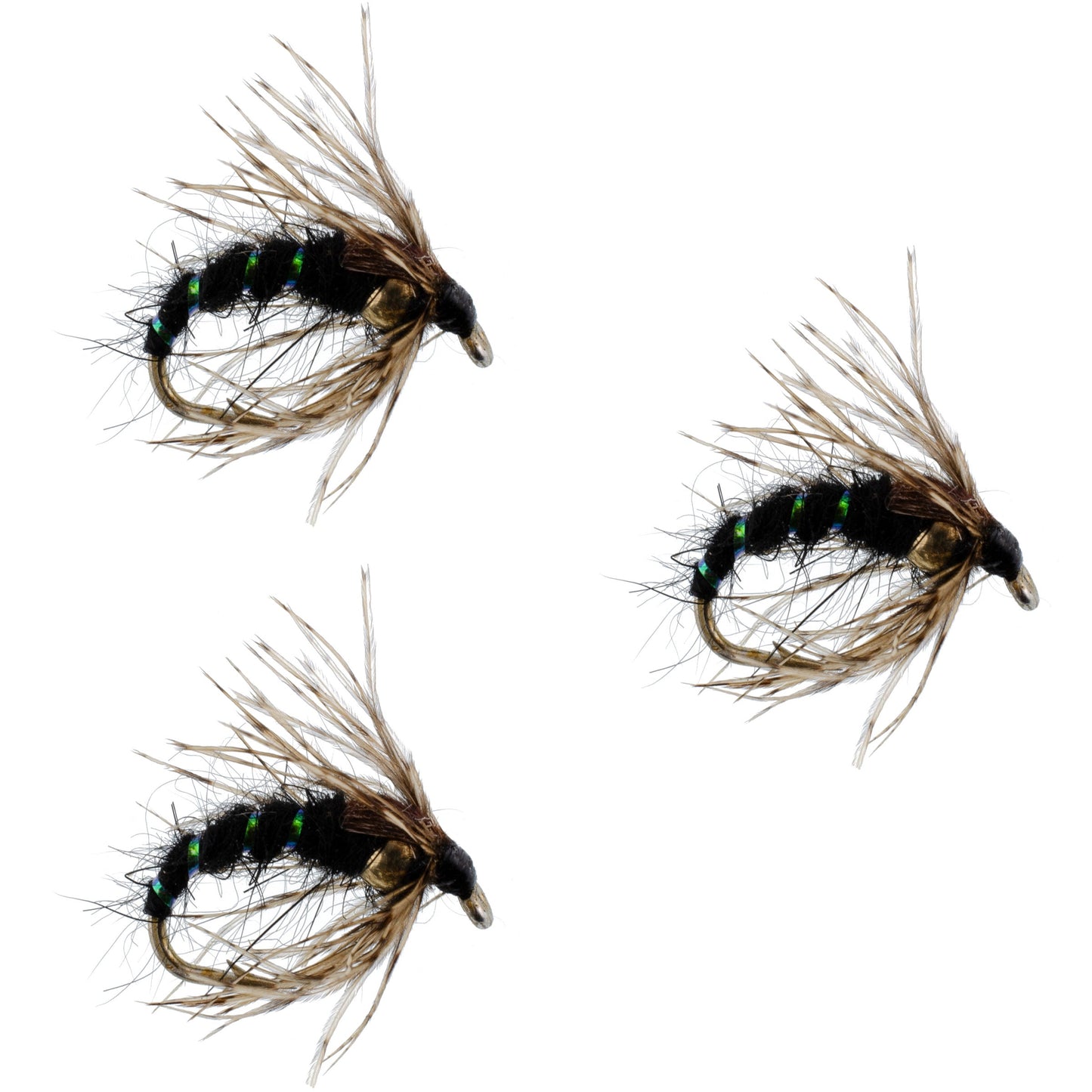 Pack de 3 Mouches Émergentes Caddis Pupa Saint Graal Noires - Taille 12