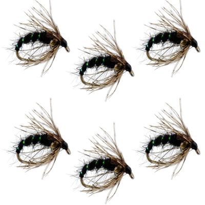 Émergente de Pupa Caddis Saint Graal Noir - Mouches Taille 16 (Paquet de 6)