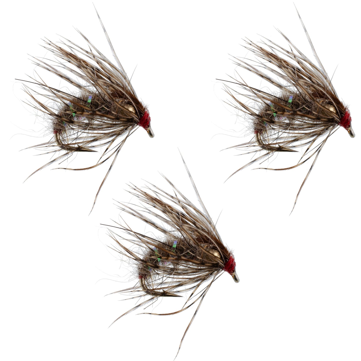 Paquete de 3 Moscas Emerger Pupa Caddis Hares Ear - Tamaño 16