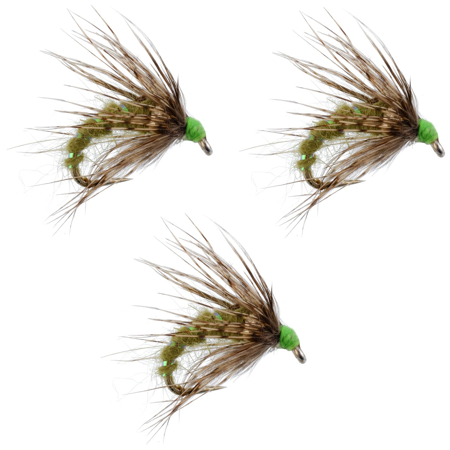 3 Pack Olive Holy Grail Caddis Pupa Emerger Flies - Size 14