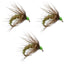 3 Pack Olive Holy Grail Caddis Pupa Emerger Flies - Size 12