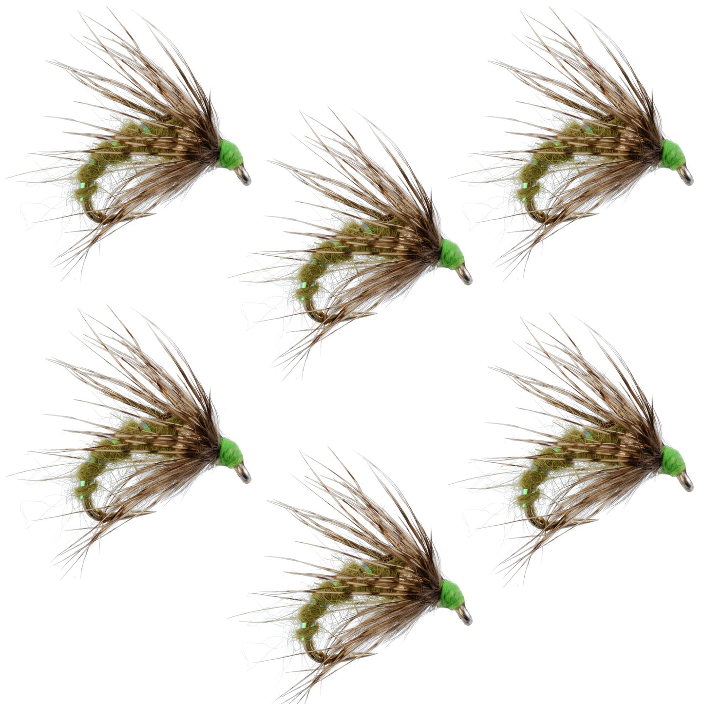 Émergent de Caddis Pupa Saint Graal Olive - Taille 14 (6 Mouches)