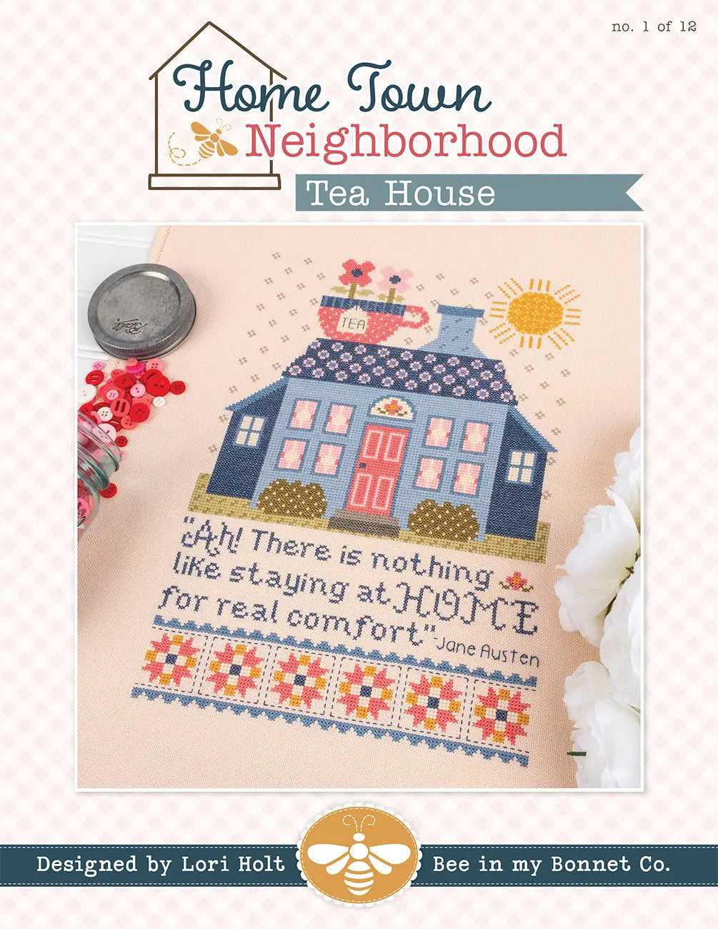 Home Town Neighborhood Tea House Cross Stitch Pattern