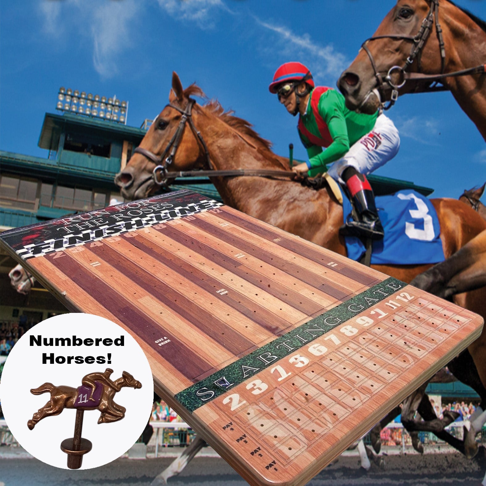 XL 18x30 Premium Brown Striped Horse Racing Game - Heavy Duty Metal Numbers 2-12 - Korvel