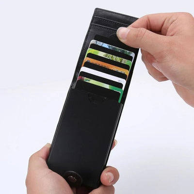 Hot sale Women Men RFID Card Holders Stack Up Pull Out Mini Cascading Wallet ID Cash Cardholder Crazy Horse PU Leather Purses - Korvel