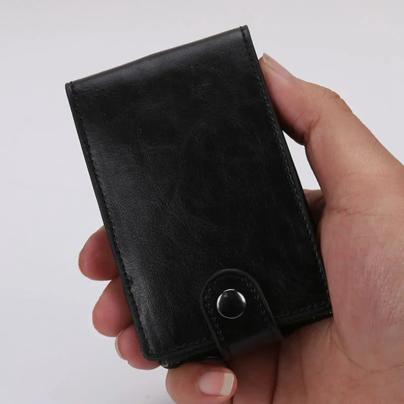 Hot sale Women Men RFID Card Holders Stack Up Pull Out Mini Cascading Wallet ID Cash Cardholder Crazy Horse PU Leather Purses - Korvel