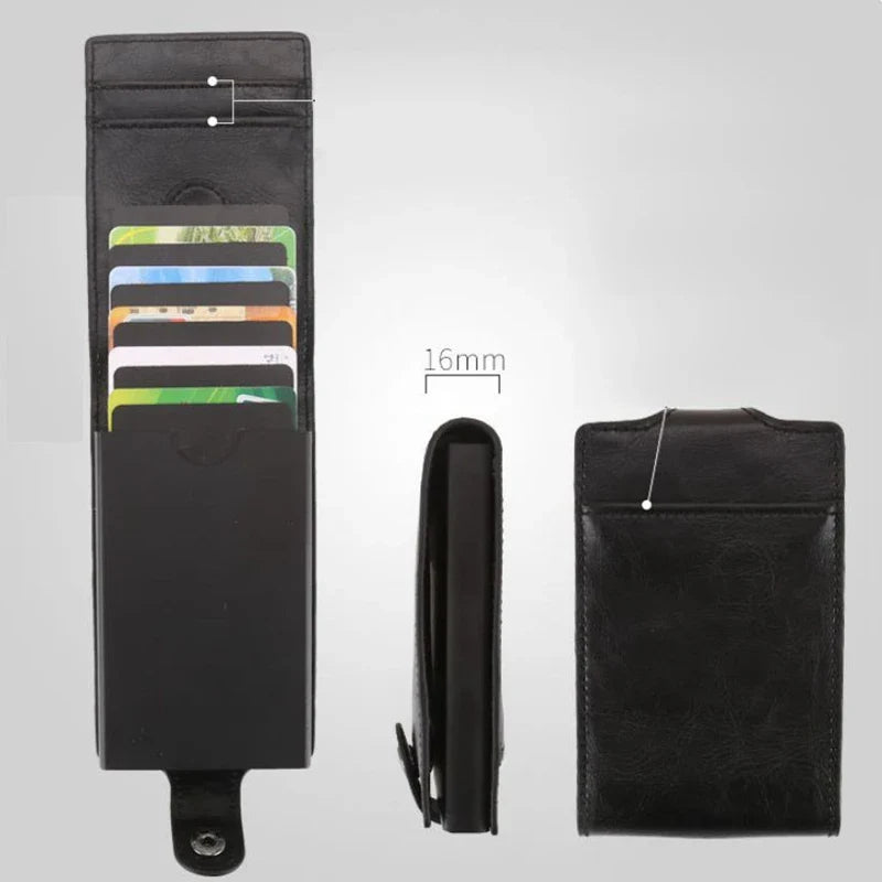 Hot sale Women Men RFID Card Holders Stack Up Pull Out Mini Cascading Wallet ID Cash Cardholder Crazy Horse PU Leather Purses - Korvel