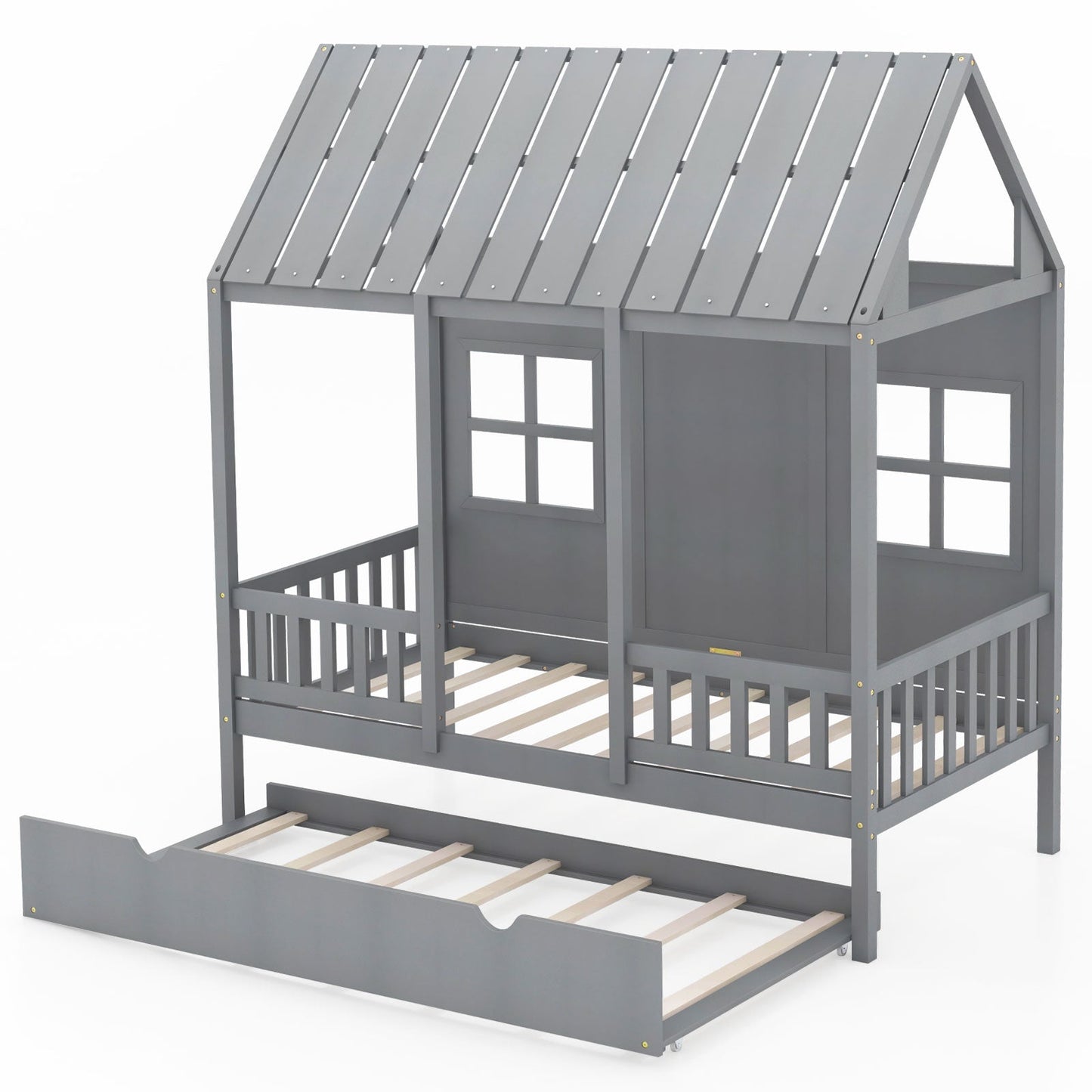 Cama en forma de casa tamaño twin con cama nido - Gris
