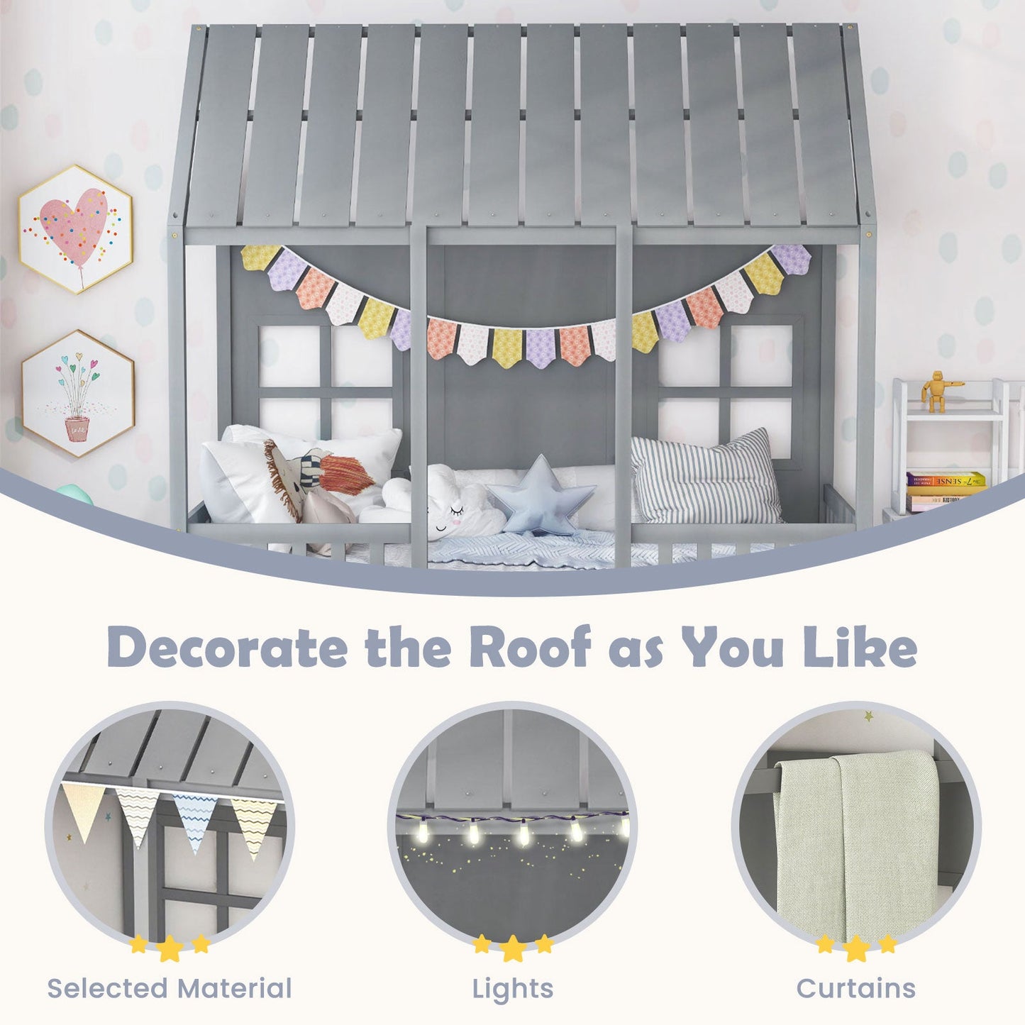 Cama en forma de casa tamaño twin con cama nido - Gris