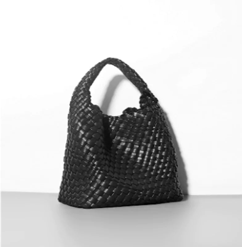 Bolso de Cubo de Cuero Suave Tejido a Mano para Mujeres