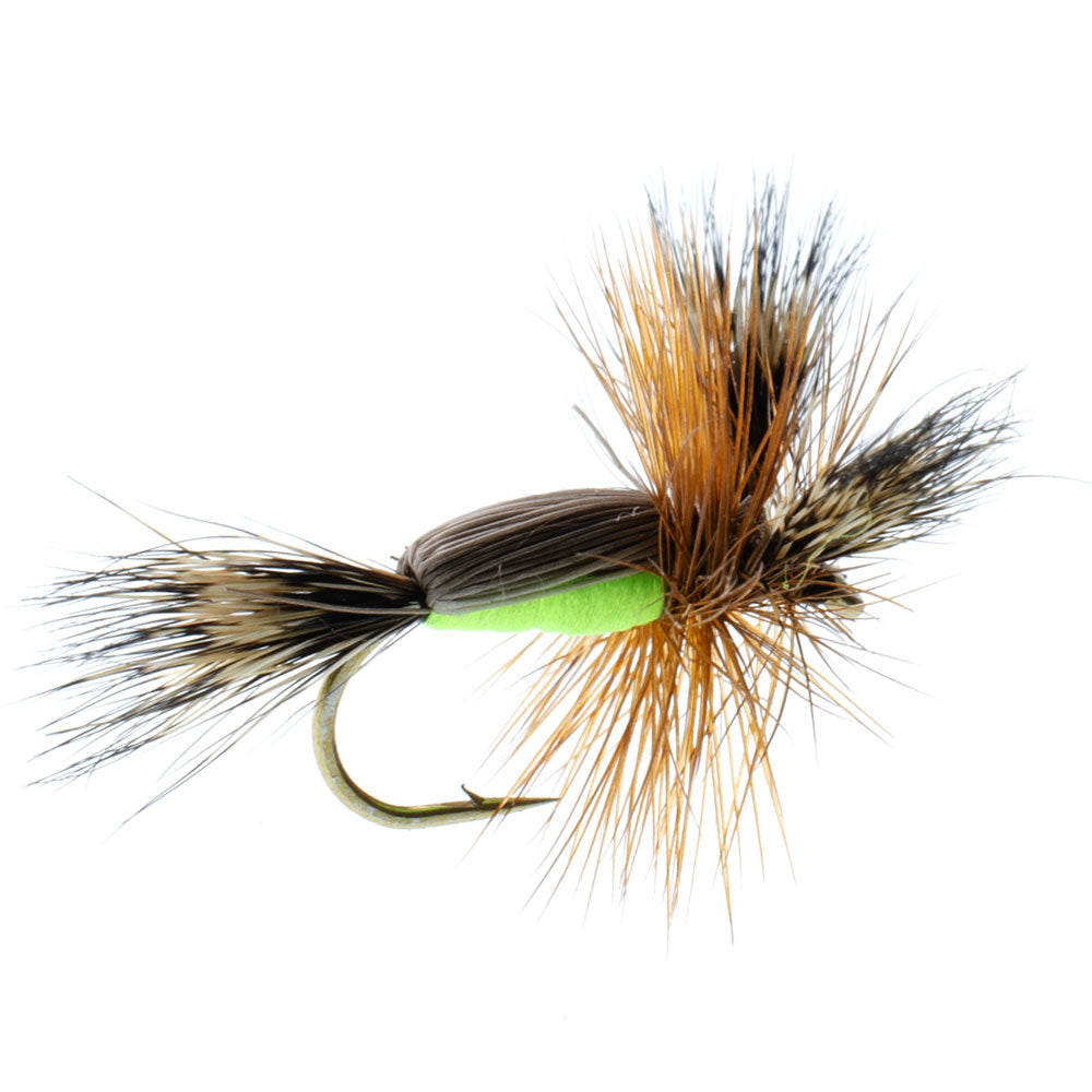 3-Pack Chartreuse Humpy Classic Hair Wing Dry Flies - Size 10 - Korvel