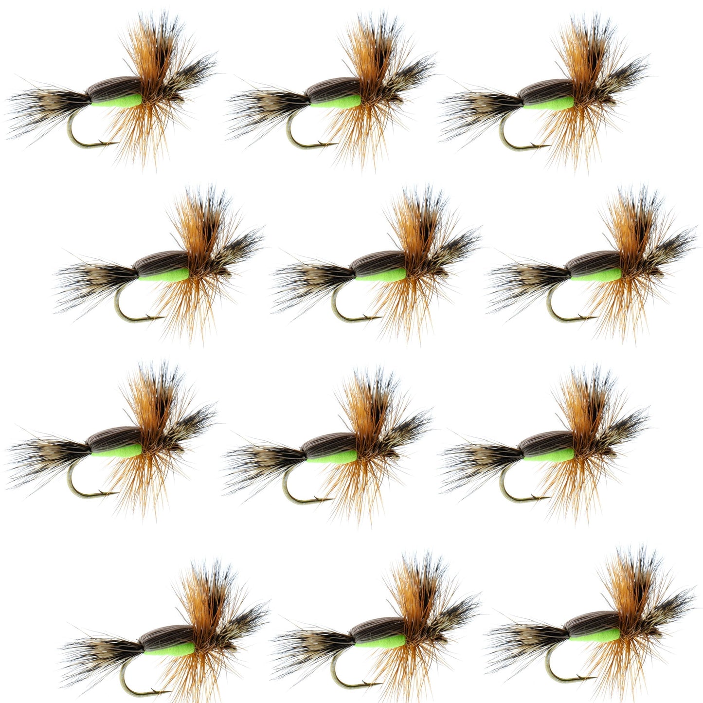 Classic Chartreuse Humpy Dry Flies - 12 Pack, Size 14 - Korvel