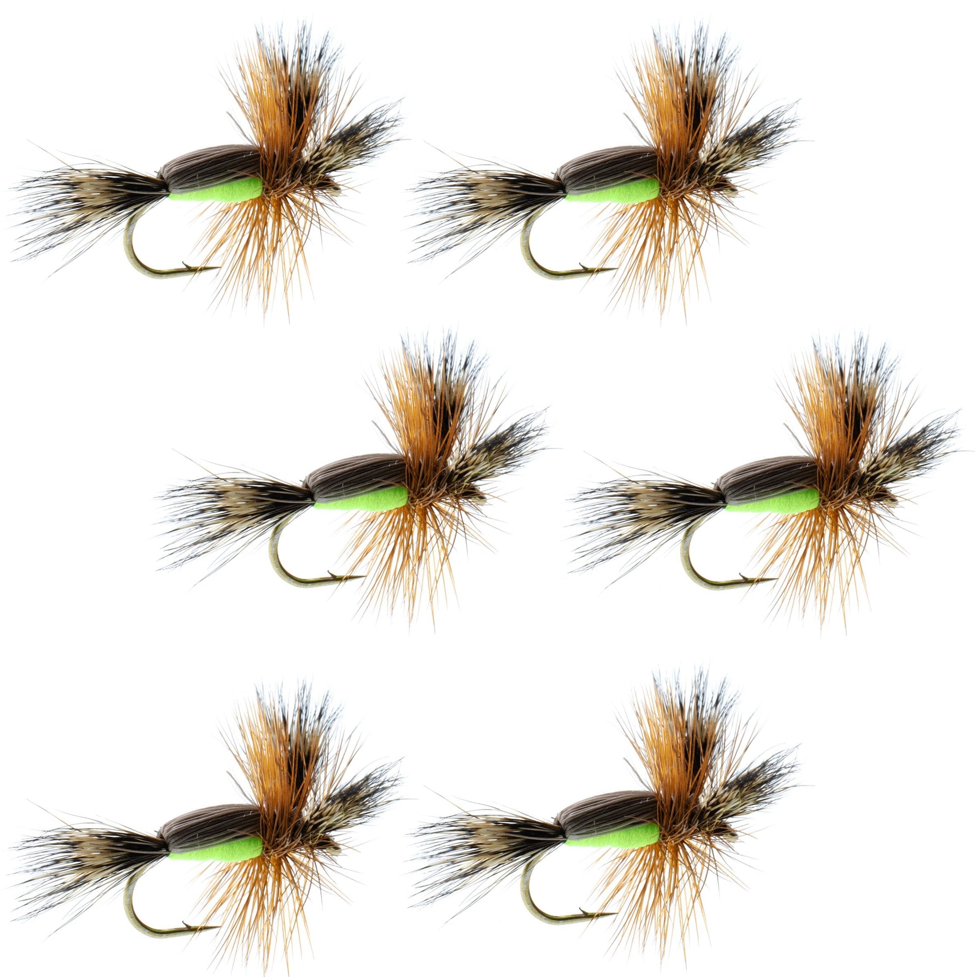 Chartreuse Humpy Classic Hair Wing Dry Flies - Size 14 (Pack of 6) - Korvel
