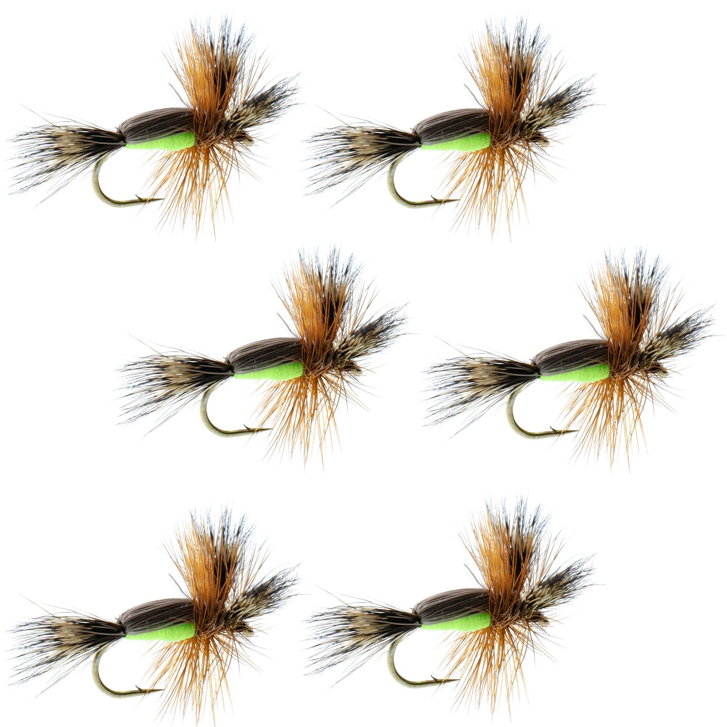 Chartreuse Humpy Classic Hair Wing Dry Fly - Pack of 6 Size 12 Hooks - Korvel