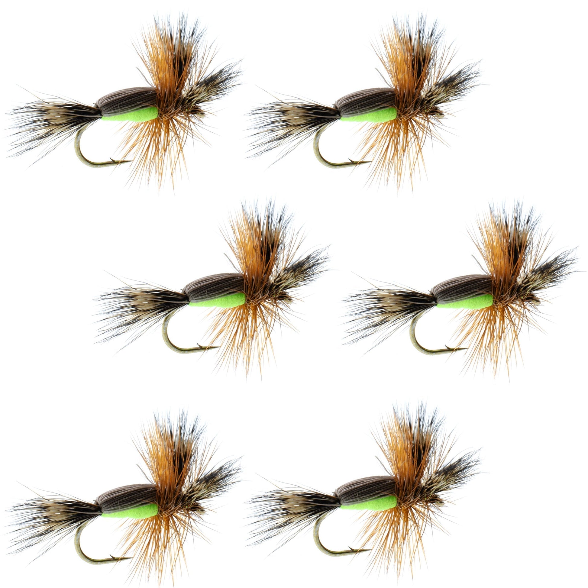 Chartreuse Humpy Classic Hair Wing Dry Fly - Pack of 6 Size 12 Hooks - Korvel
