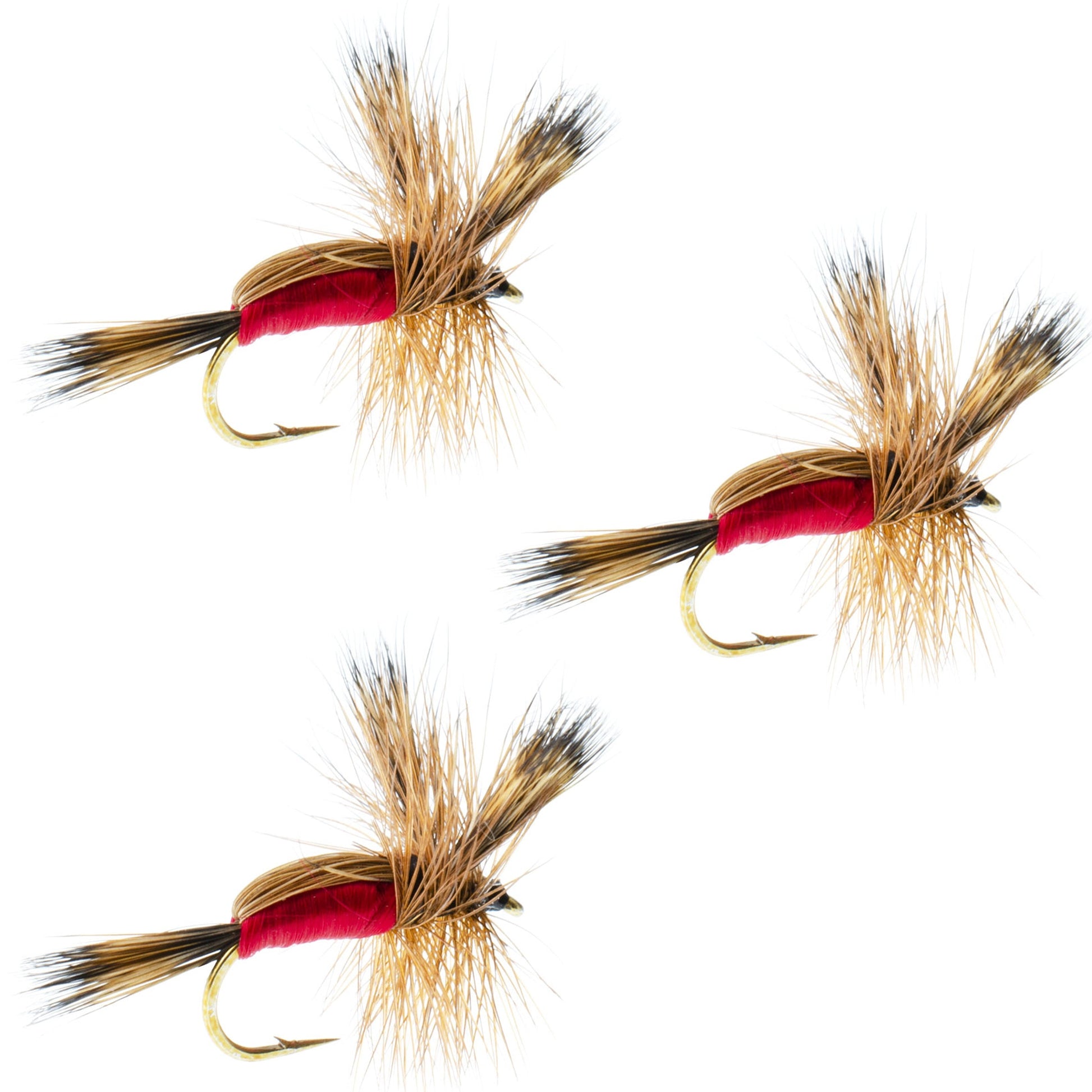 Triple Pack of Classic Red Humpy Dry Flies - Size 10 - Korvel