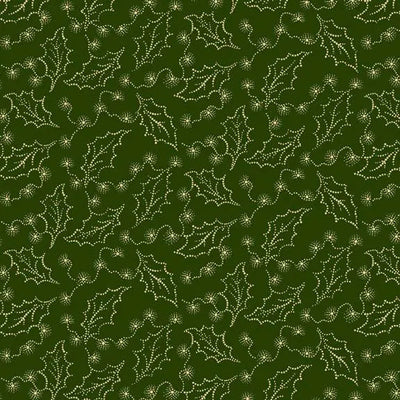 Hunter Green Holly Cozy Christmas Cotton Fabric