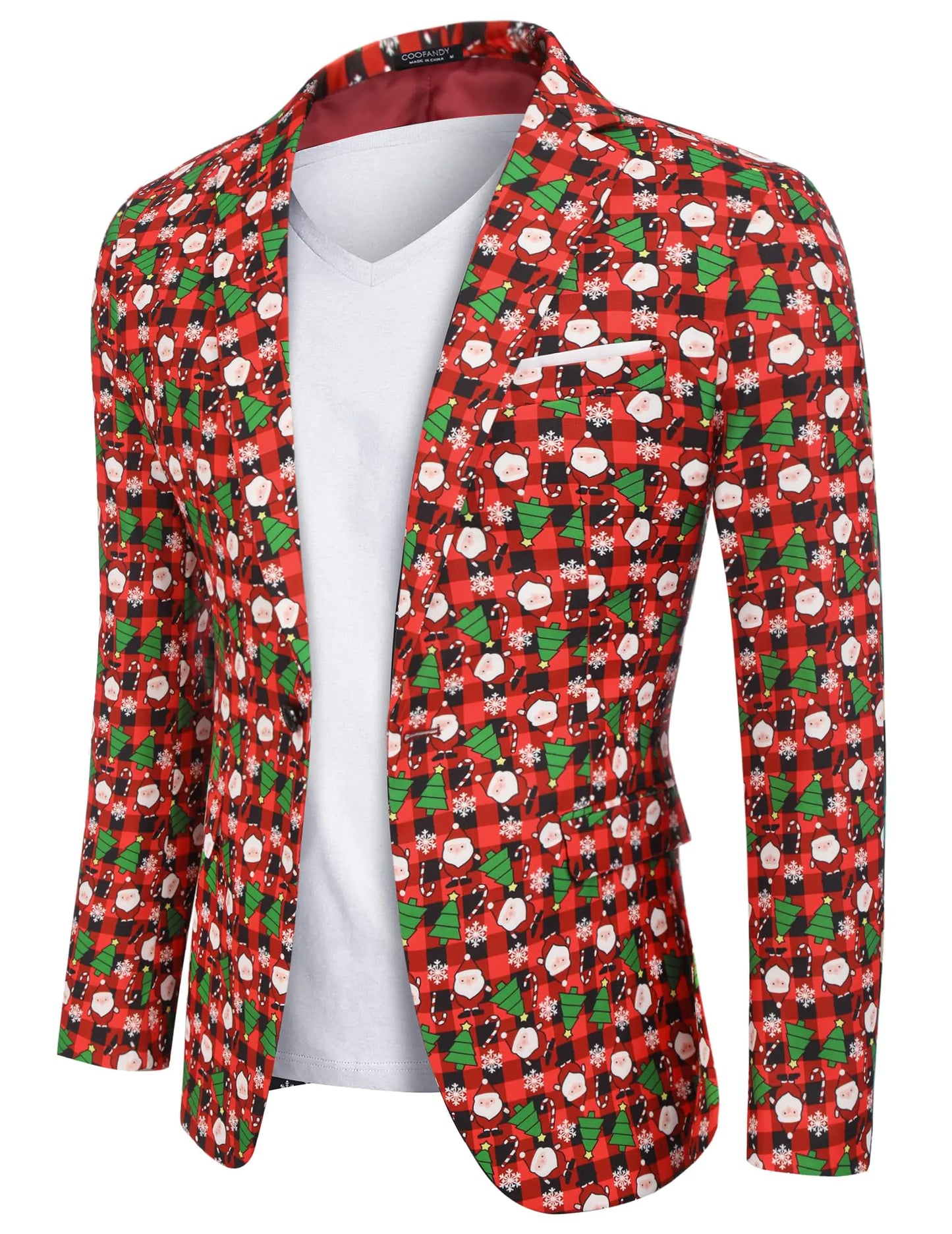 COOFANDY Men's Plaid Christmas Blazer - Festive Sport Coat
