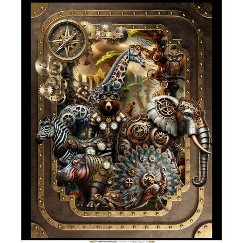 Panel de Tela de Algodón de Fantasía Animal Steampunk Menagerie