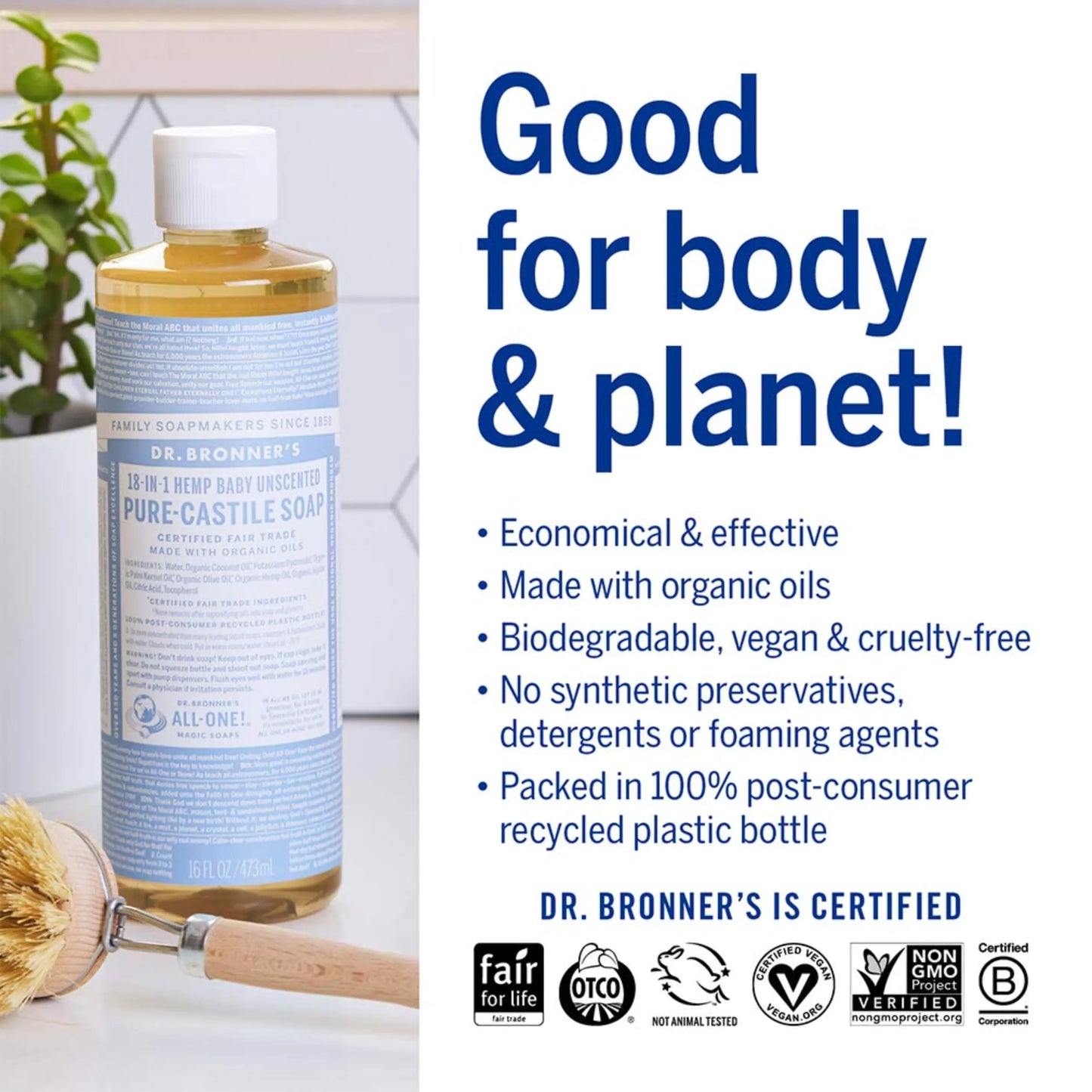 Savon liquide Pure-Castile Dr. Bronner - Bébé sans parfum, 16 onces