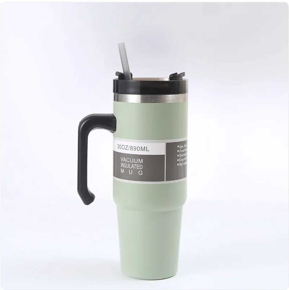 Taza de coche premium con asa y popote - Taza aislada de 30 oz