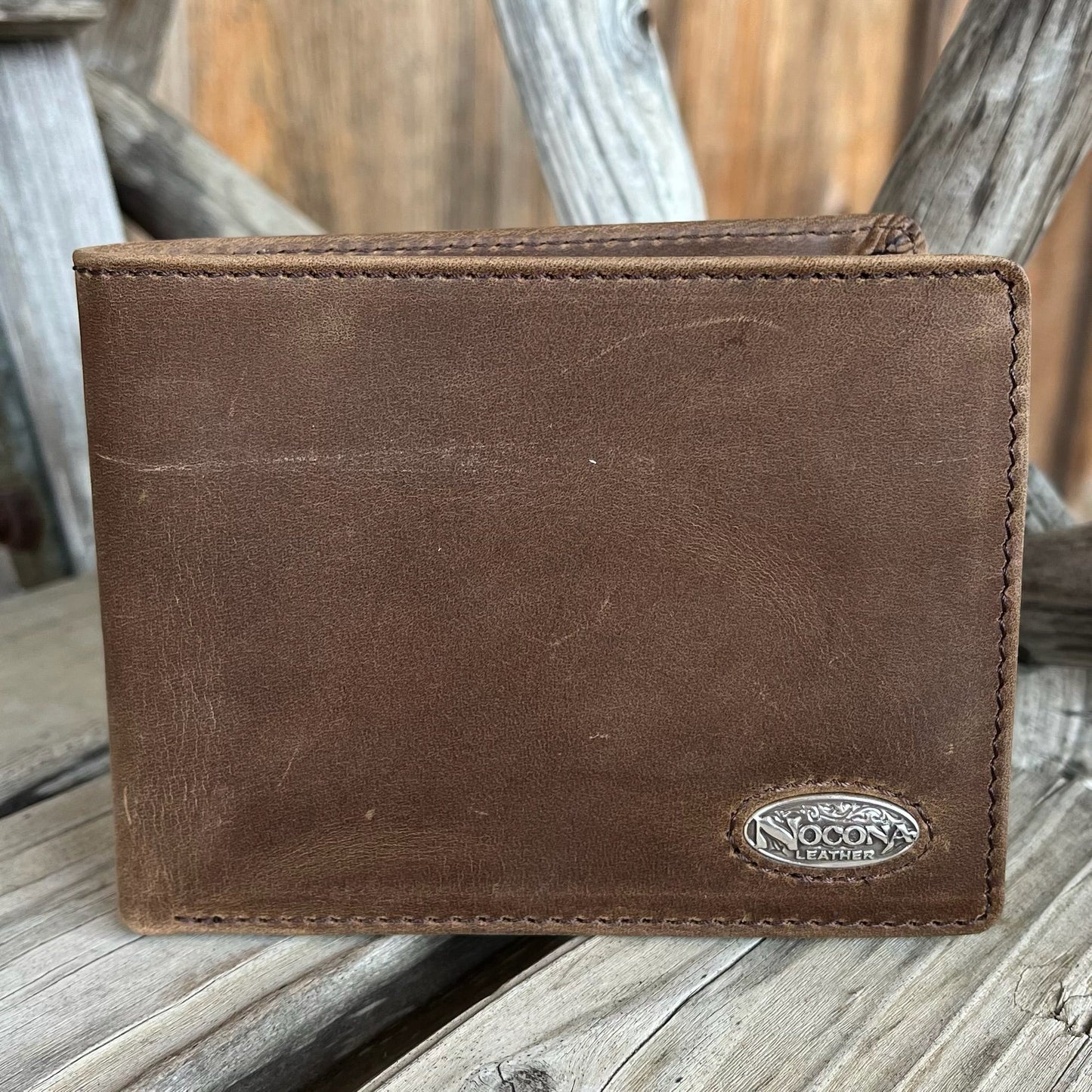 Distressed Brown Bi-Fold Wallet with Concho Detail - Korvel