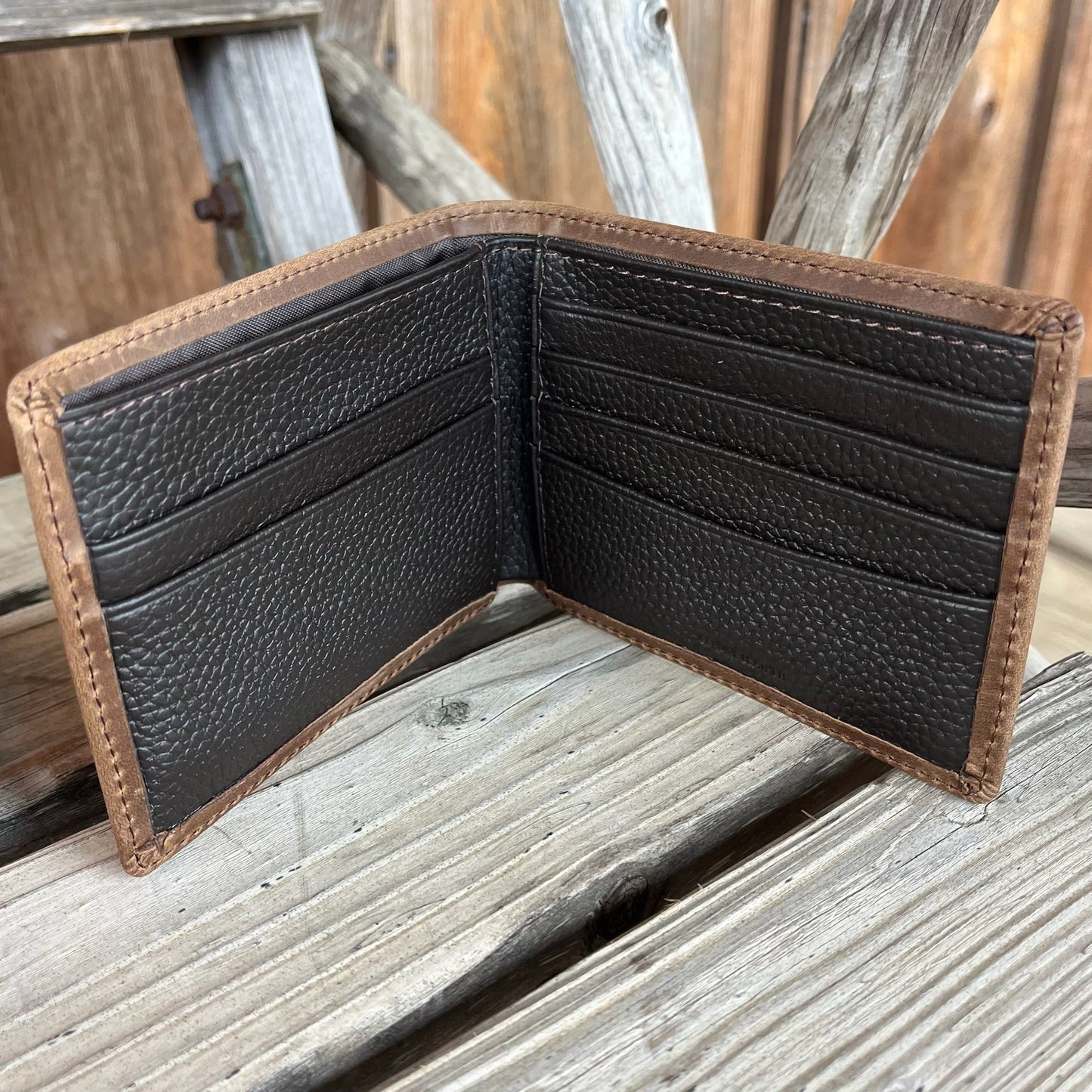 Distressed Brown Bi-Fold Wallet with Concho Detail - Korvel