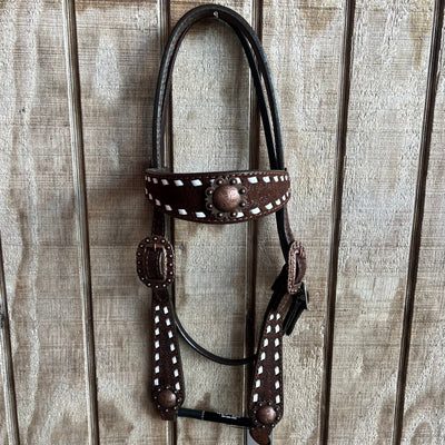 Elegant White Buckstitch Browband Headstall by Double J - Korvel