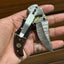 Custom Damascus Folding Pocket Knife with Buffalo Horn & Rosewood Handle - 3.2" Blade - Korvel