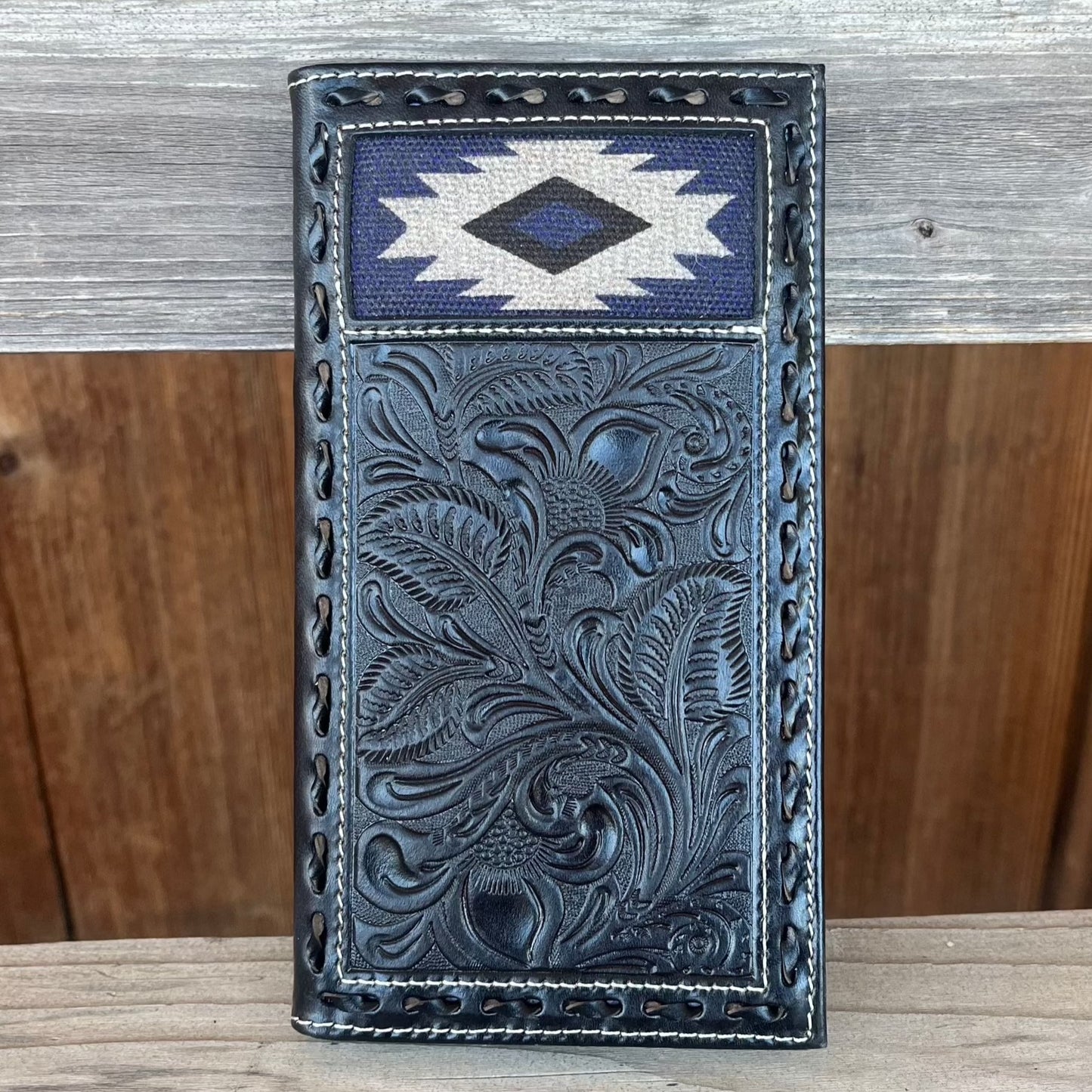 Southwestern Blue Leather Rodeo Wallet - Korvel