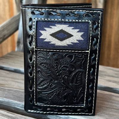 Elegant Black Floral Trifold Wallet by Nocona - Korvel