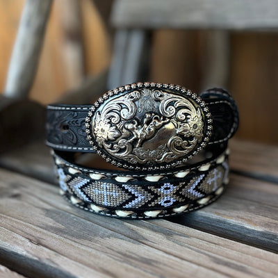 Stylish Black Aztec Leather Belt for Boys | Nocona - Korvel