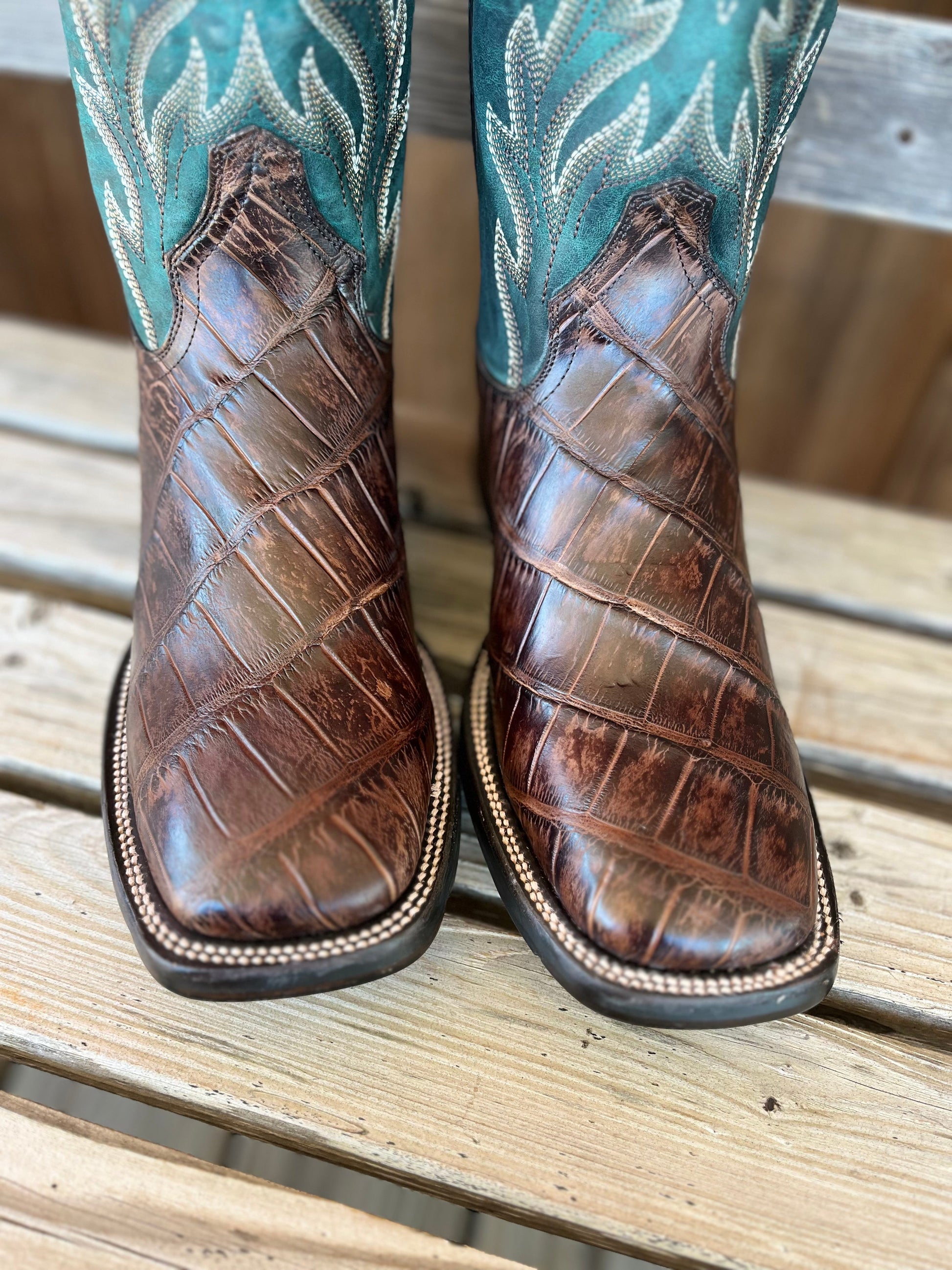 Stetson Men's Brown Alligator Boots with Turquoise Shaft - Korvel