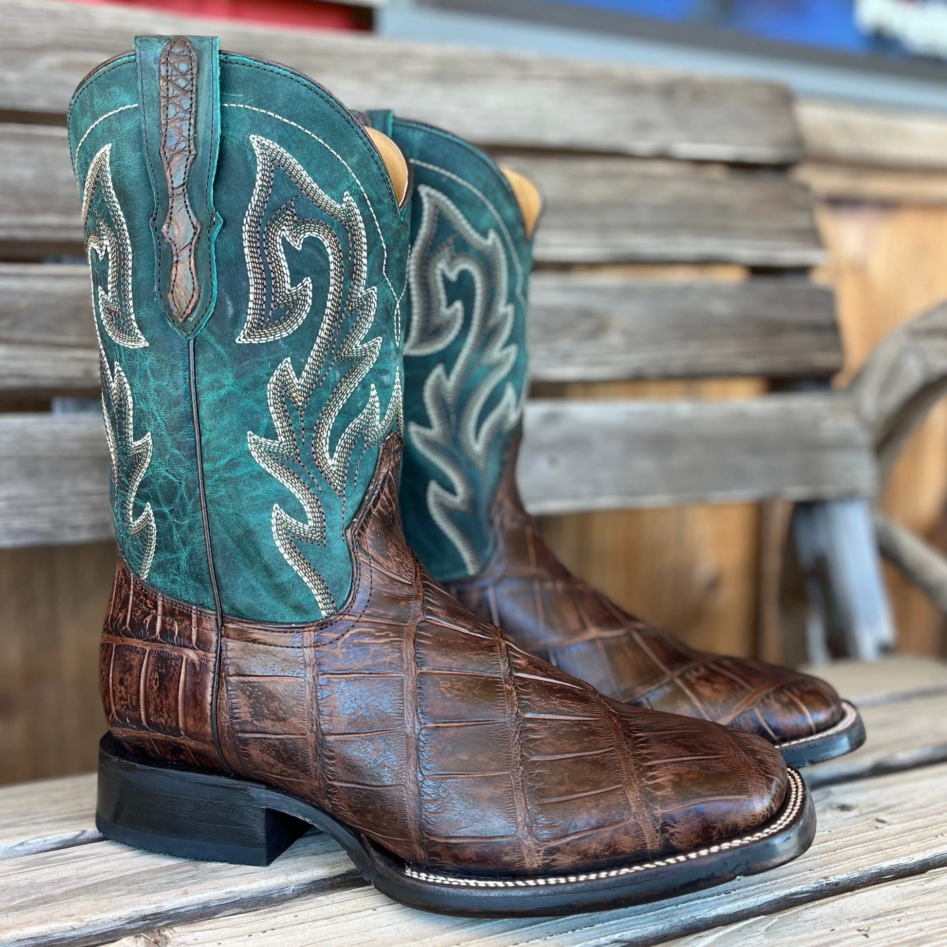 Stetson Men's Brown Alligator Boots with Turquoise Shaft - Korvel